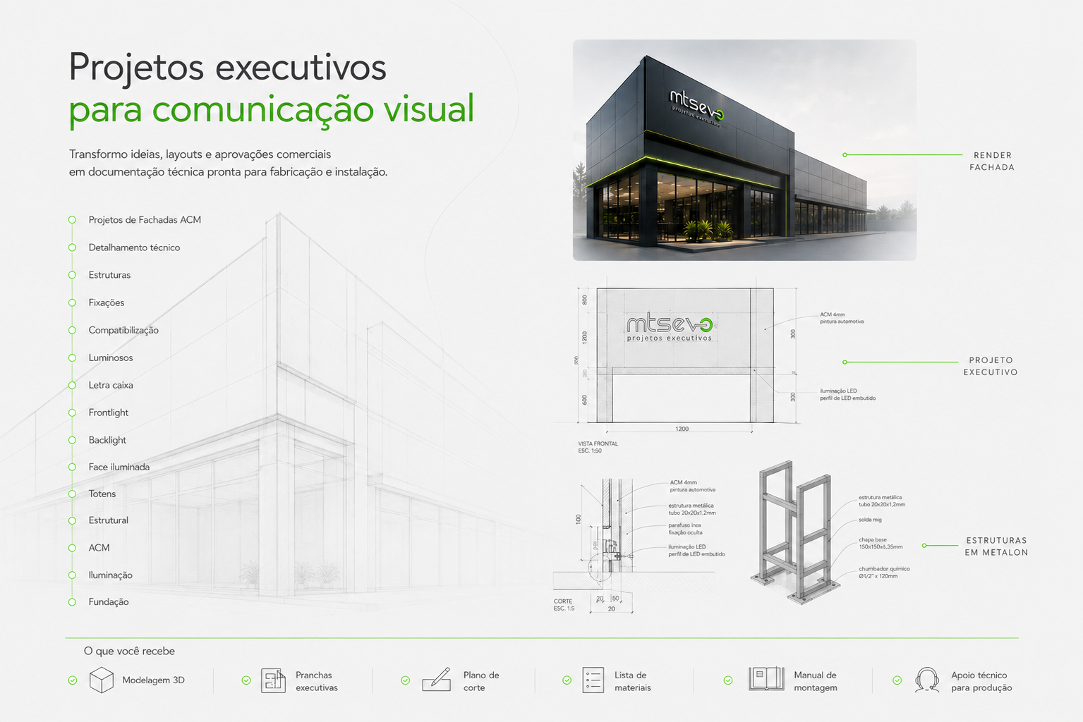 Prancha técnica de projeto executivo de fachada