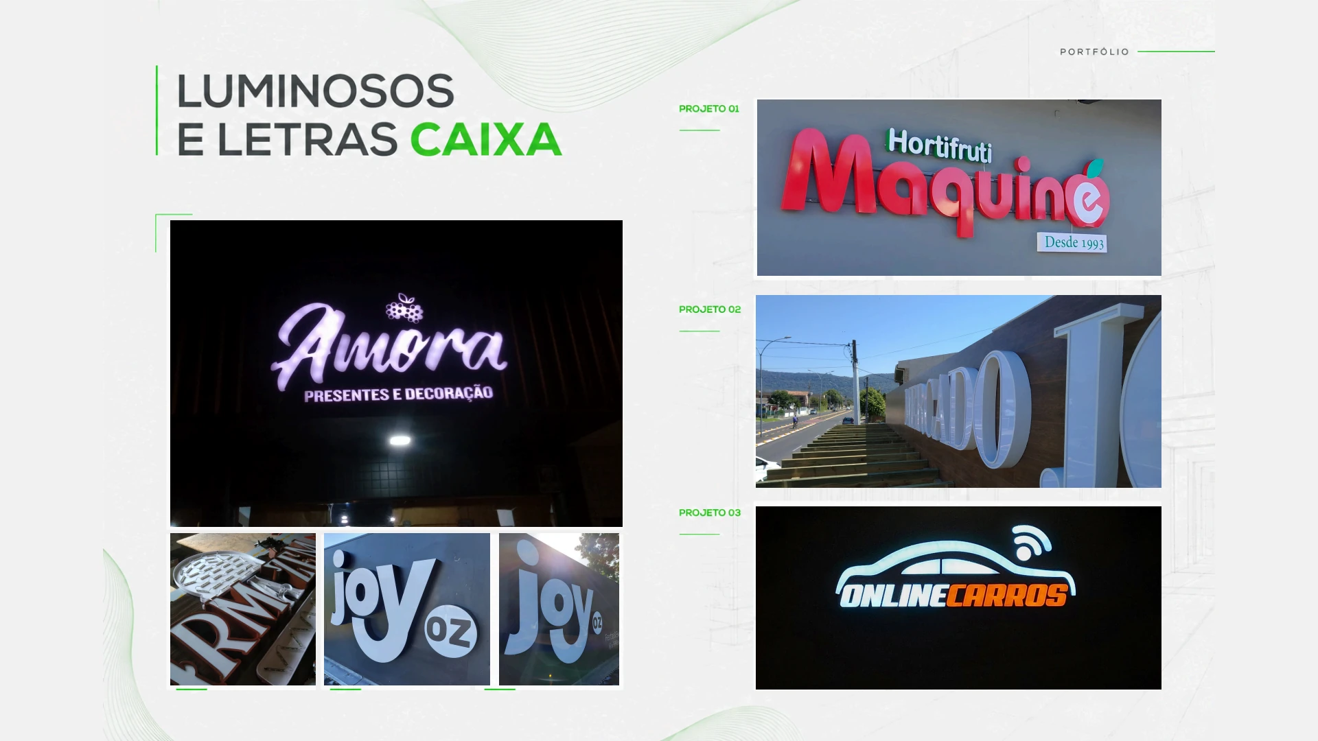 Projetos de luminosos e letras caixa